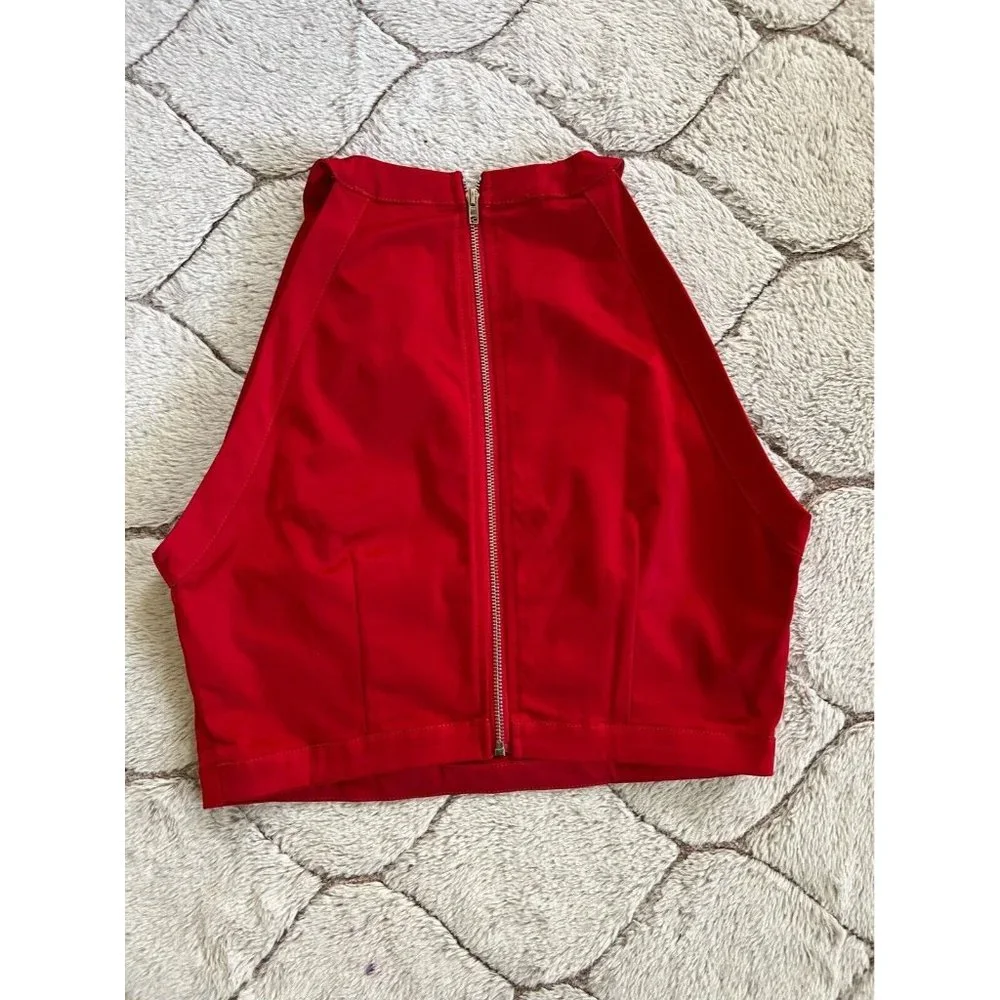 DAIMARAN Mali Women's Crop Top Satin Sleeveless Red Full Zip Size S - Picture 4 of 4